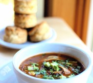 Spicy Tortilla Soup and Cheddar Biscuits // @veggiebeastblog