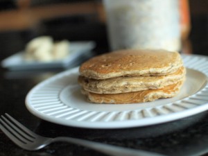 oatmeal pancakes with peanut butter syrup