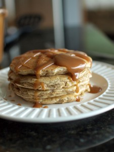 oatmeal pancakes with peanut butter syrup