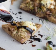 Brussels Sprout Cream Cheese and Balsamic Pizza | Veggie and the Beast