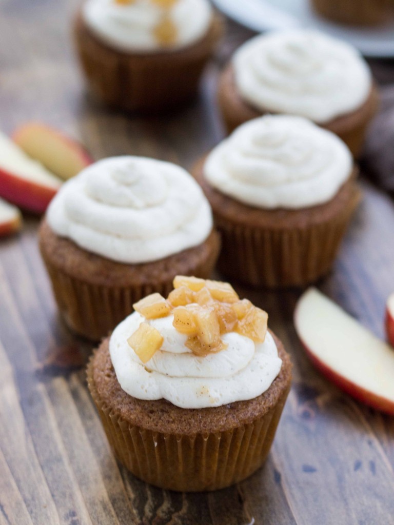 Cinnamon Spice Hard Cider Cupcakes with Whiskey Caramel Apples and Buttercream | Veggie and the Beast