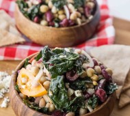 Three Bean Greek Kale Salad | http://veggieandthebeastfeast.com