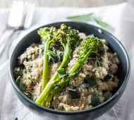 Black Pepper Goat Cheese and Chard Quinoa with Roasted Broccolini // @veggiebeastblog