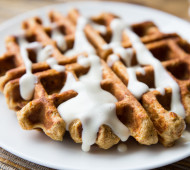 Carrot Cake Waffles with Maple Cream Cheese Glaze, for Two // @veggiebeastblog #highprotein