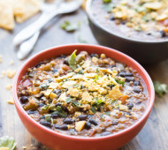 High Protein Bulgur Black Bean Enchilada Chili - hearty, flavorful vegetarian chili with almost 20 grams of protein per serving!